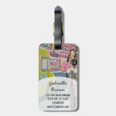 Trendy Blauw & Geel Fietspoppetje in Brooklyn NY Bagagelabel (Achterkant verticaal)