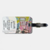 Trendy Blauw & Geel Fietspoppetje in Brooklyn NY Bagagelabel (Achterkant horizontaal)