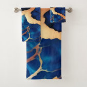 Trendy Blauw geel Goud faux marmer Bad Handdoek (Insitu)