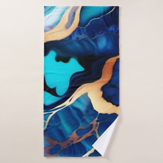 Trendy Blauw geel Goud faux marmer Bad Handdoek (Badhanddoek)