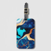 Trendy Blauw geel Goud faux marmer Bagagelabel (Voorkant (verticaal))