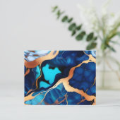 Trendy Blauw geel Goud faux marmer Briefkaart (Staand voorkant)