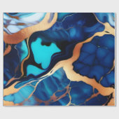 Trendy Blauw geel Goud faux marmer Cadeaupapier (Vlak)