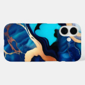 Trendy Blauw geel Goud faux marmer Case-Mate iPhone Case (Achterkant (horizontaal))
