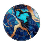 Trendy Blauw geel Goud faux marmer Dartbord (Voorkant)