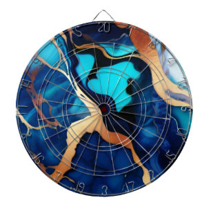 Trendy Blauw geel Goud faux marmer Dartbord