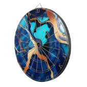 Trendy Blauw geel Goud faux marmer Dartbord (Voorkant Rechts)