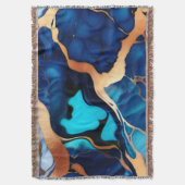 Trendy Blauw geel Goud faux marmer Deken (Voorkant Verticaal)