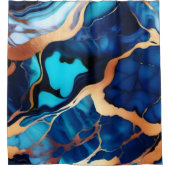 Trendy Blauw geel Goud faux marmer Douchegordijn (Voorkant)
