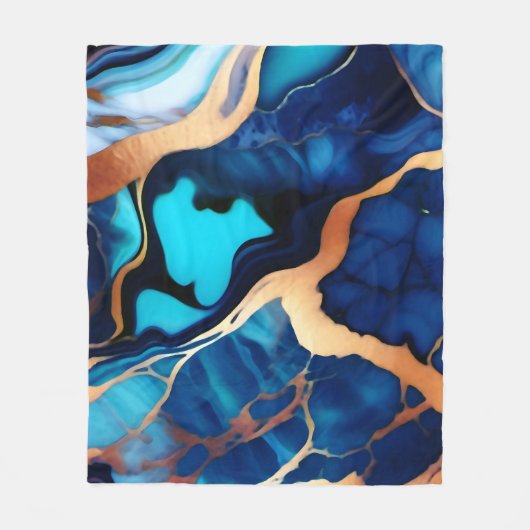 Trendy Blauw geel Goud faux marmer Fleece Deken (Voorkant)