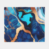 Trendy Blauw geel Goud faux marmer Fleece Deken (Voorkant (Horizontaal))