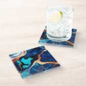 Trendy Blauw geel Goud faux marmer Glazen Onderzetter (Schuin)