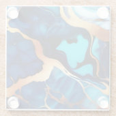 Trendy Blauw geel Goud faux marmer Glazen Onderzetter (Achterkant)