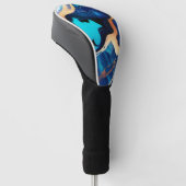 Trendy Blauw geel Goud faux marmer Golfheadcover (Schuin)