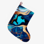 Trendy Blauw geel Goud faux marmer Grote Kerstsok (Voorkant (Hangend))