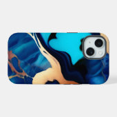 Trendy Blauw geel Goud faux marmer iPhone 15 Case (Achterkant horizontaal)