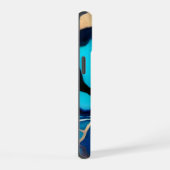 Trendy Blauw geel Goud faux marmer iPhone 15 Case (Rechterkant)