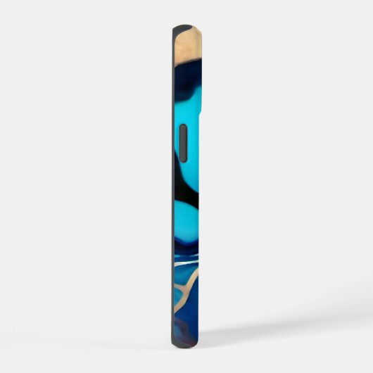 Trendy Blauw geel Goud faux marmer iPhone 15 Case (Rechterkant)