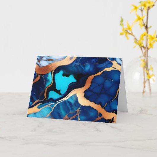 Trendy Blauw geel Goud faux marmer Kaart (Gele Bloem)