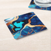 Trendy Blauw geel Goud faux marmer Kartonnen Onderzetters (Schuin)