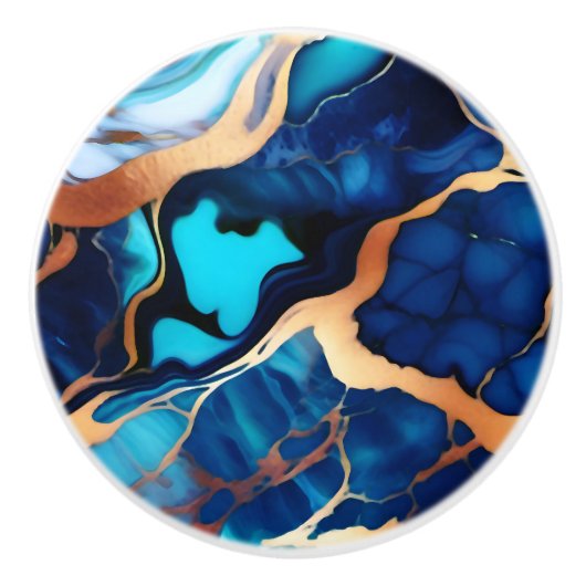 Trendy Blauw geel Goud faux marmer Keramische Knop (Voorkant)