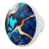 Trendy Blauw geel Goud faux marmer Keramische Knop (Rechts)