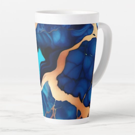 Trendy Blauw geel Goud faux marmer Latte Mok (Rechterhoek)