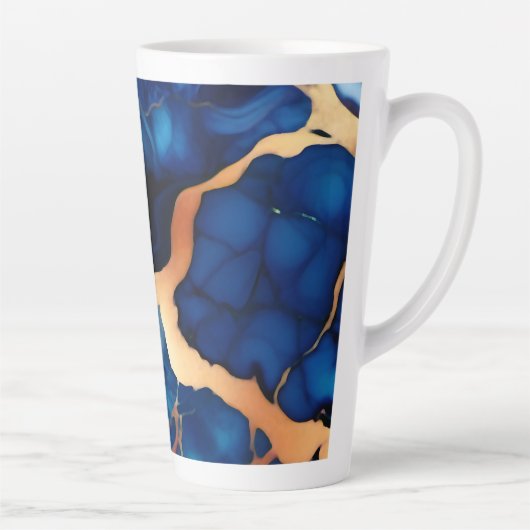 Trendy Blauw geel Goud faux marmer Latte Mok (Rechts)