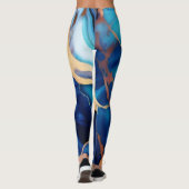 Trendy Blauw geel Goud faux marmer Leggings (Achterkant)