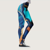 Trendy Blauw geel Goud faux marmer Leggings (Rechts)