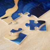 Trendy Blauw geel Goud faux marmer Legpuzzel (Zijkant)