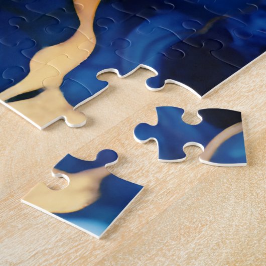 Trendy Blauw geel Goud faux marmer Legpuzzel (Zijkant)