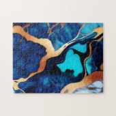 Trendy Blauw geel Goud faux marmer Legpuzzel (Horizontaal)