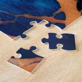 Trendy Blauw geel Goud faux marmer Legpuzzel (Zijkant)