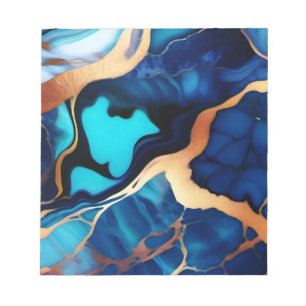Trendy Blauw geel Goud faux marmer Notitieblok
