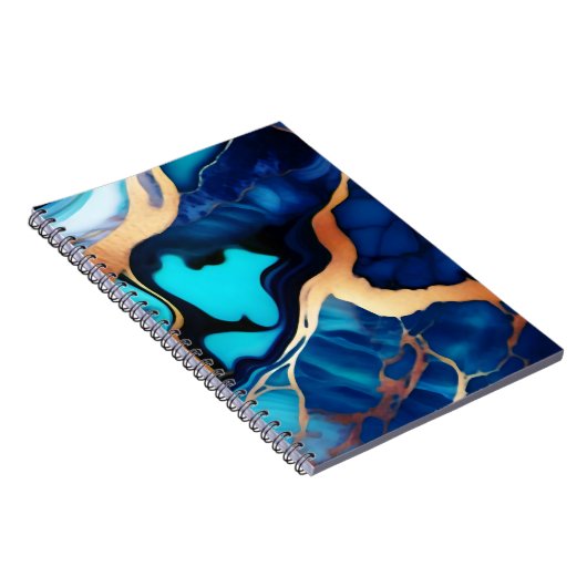 Trendy Blauw geel Goud faux marmer Notitieboek (Rechterzijde)