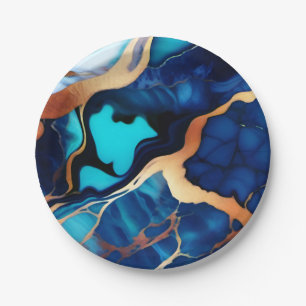 Trendy Blauw geel Goud faux marmer Papieren Bordje