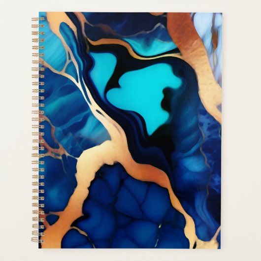 Trendy Blauw geel Goud faux marmer Planner (Voorkant)