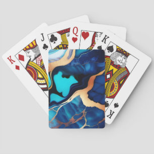 Trendy Blauw geel Goud faux marmer Pokerkaarten