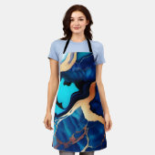 Trendy Blauw geel Goud faux marmer Schort (Gedragen)