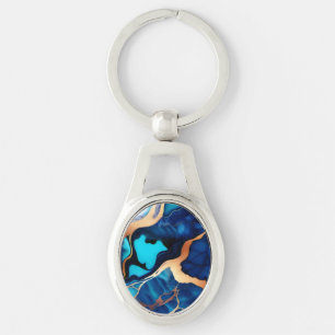 Trendy Blauw geel Goud faux marmer Sleutelhanger
