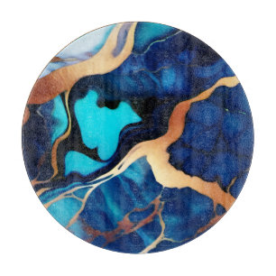 Trendy Blauw geel Goud faux marmer Snijplank