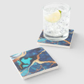 Trendy Blauw geel Goud faux marmer Stenen Onderzetter (Zijkant)