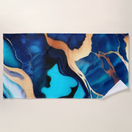 Trendy Blauw geel Goud faux marmer Strandlaken