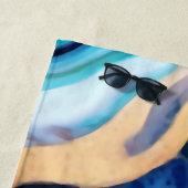 Trendy Blauw geel Goud faux marmer Strandlaken (In situ)