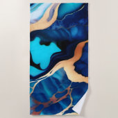 Trendy Blauw geel Goud faux marmer Strandlaken (Voorkant)