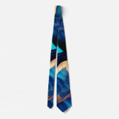 Trendy Blauw geel Goud faux marmer Stropdas (Achterkant)