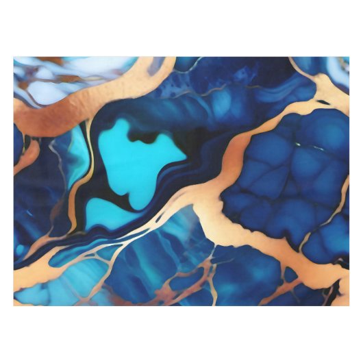 Trendy Blauw geel Goud faux marmer Tafelkleed (Voorkant (Horizontaal))