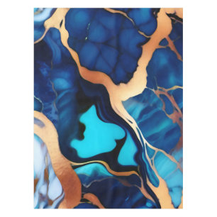 Trendy Blauw geel Goud faux marmer Tafelkleed