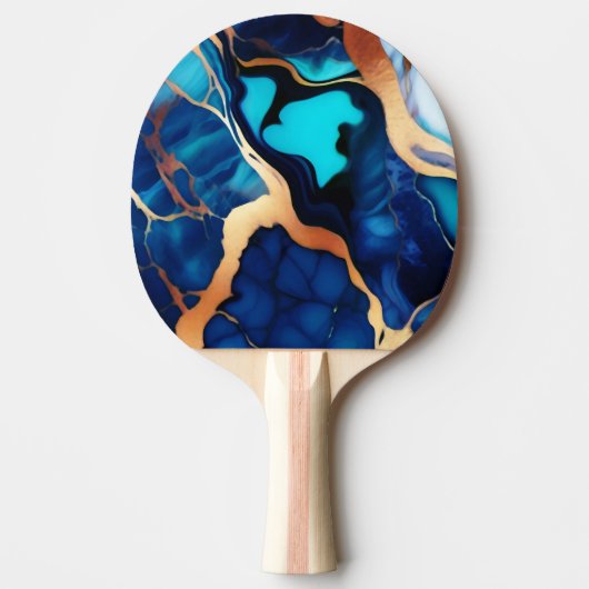 Trendy Blauw geel Goud faux marmer Tafeltennisbatje (Voorkant)
